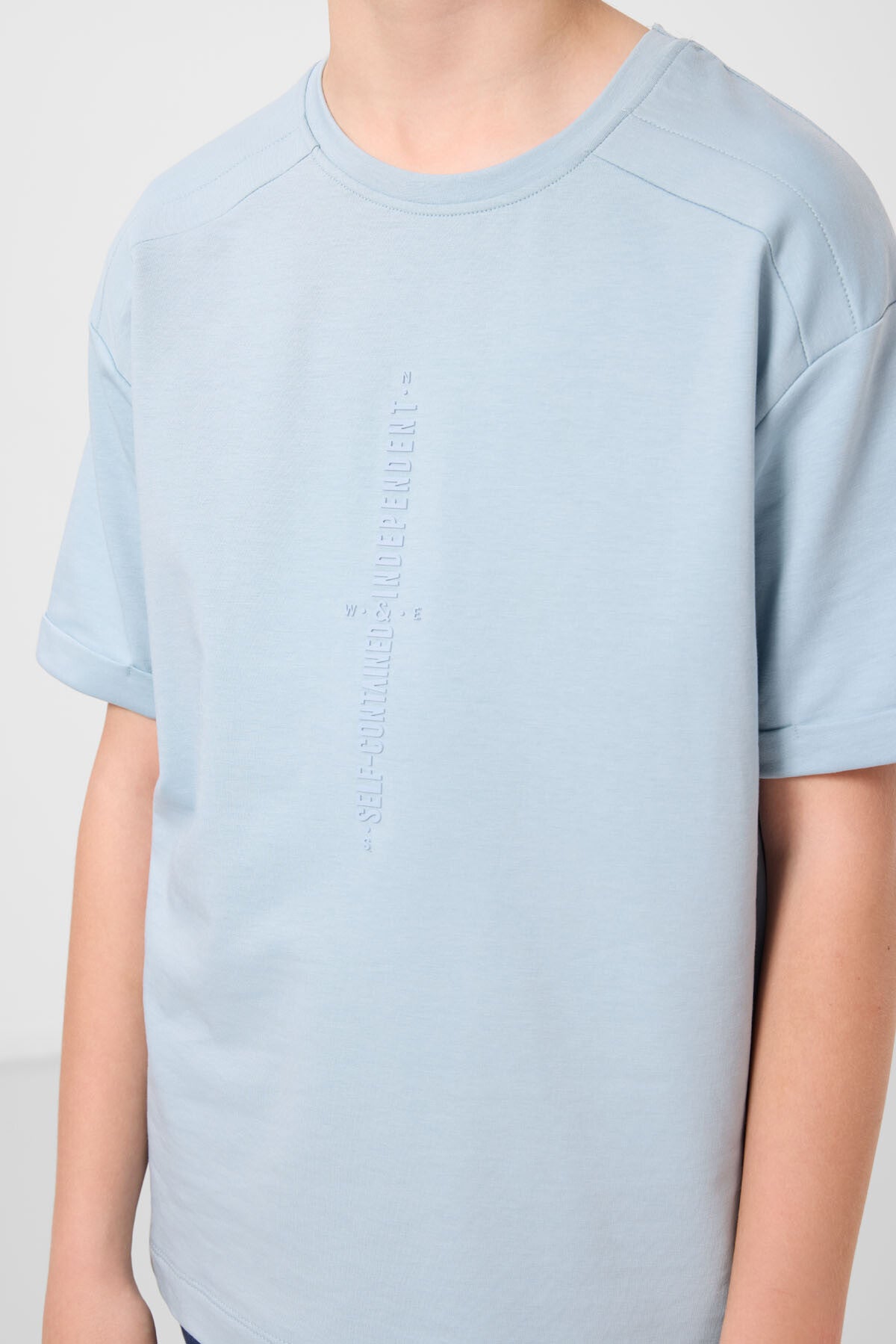 Açık Mavi Pamuklu Yumuşak Dokulu Oversize Baskılı Erkek Çocuk T-Shirt - 11301