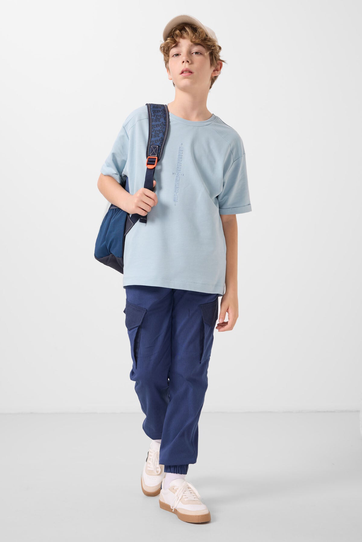 Açık Mavi Pamuklu Yumuşak Dokulu Oversize Baskılı Erkek Çocuk T-Shirt - 11301