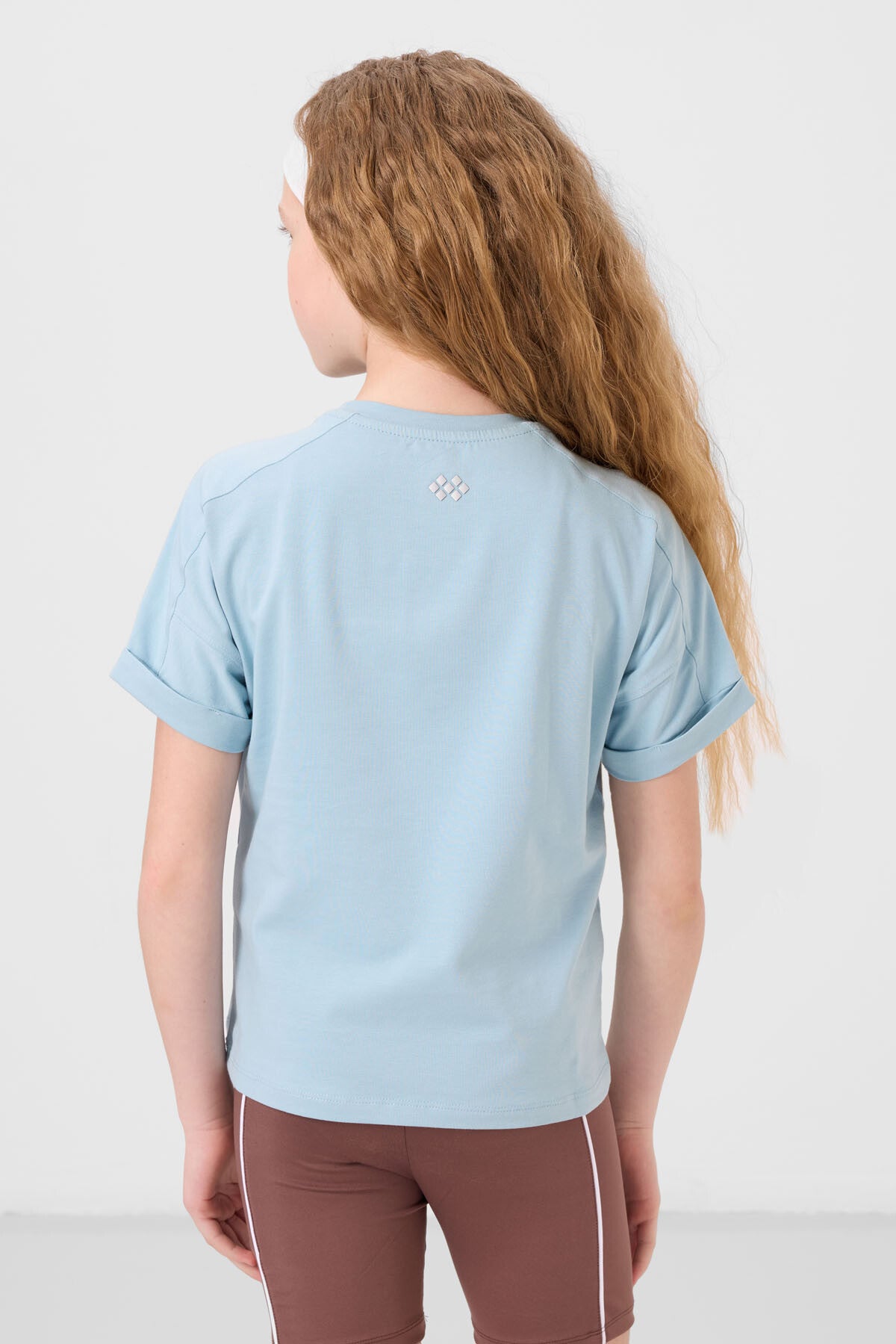 Açık Mavi Pamuklu O Yaka Oversize Fit Basic Kız Çocuk T-Shirt - 75182