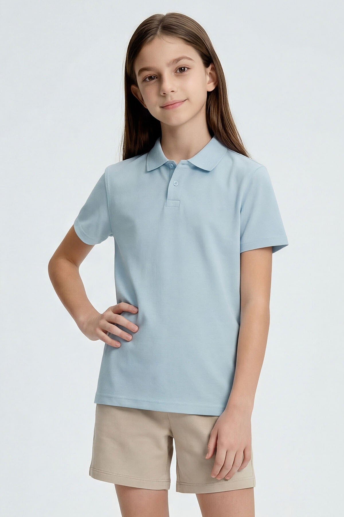 Açık Mavi Polo Yaka Standart Fit Basic Unisex Çocuk T-Shirt - 11330