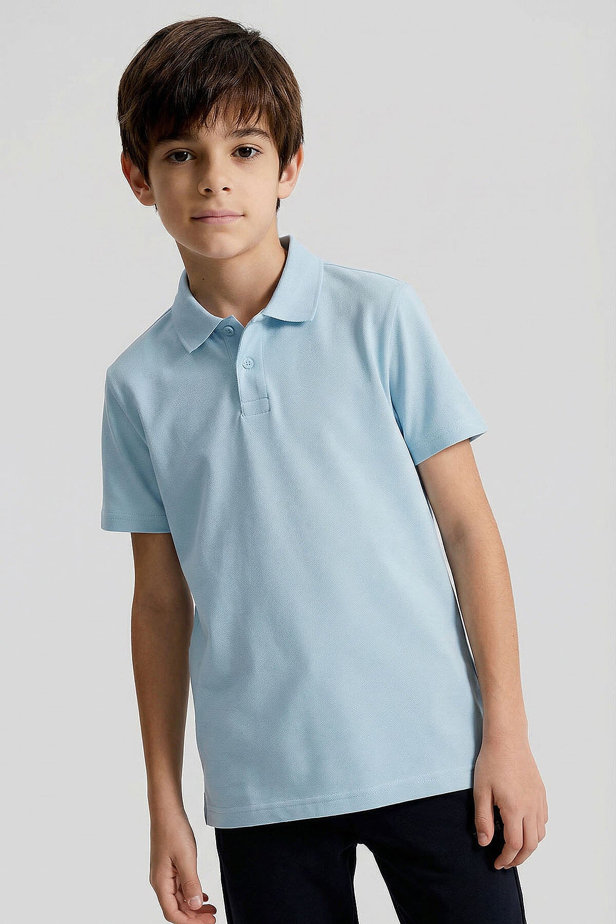 Açık Mavi Polo Yaka Standart Fit Basic Unisex Çocuk T-Shirt - 11330