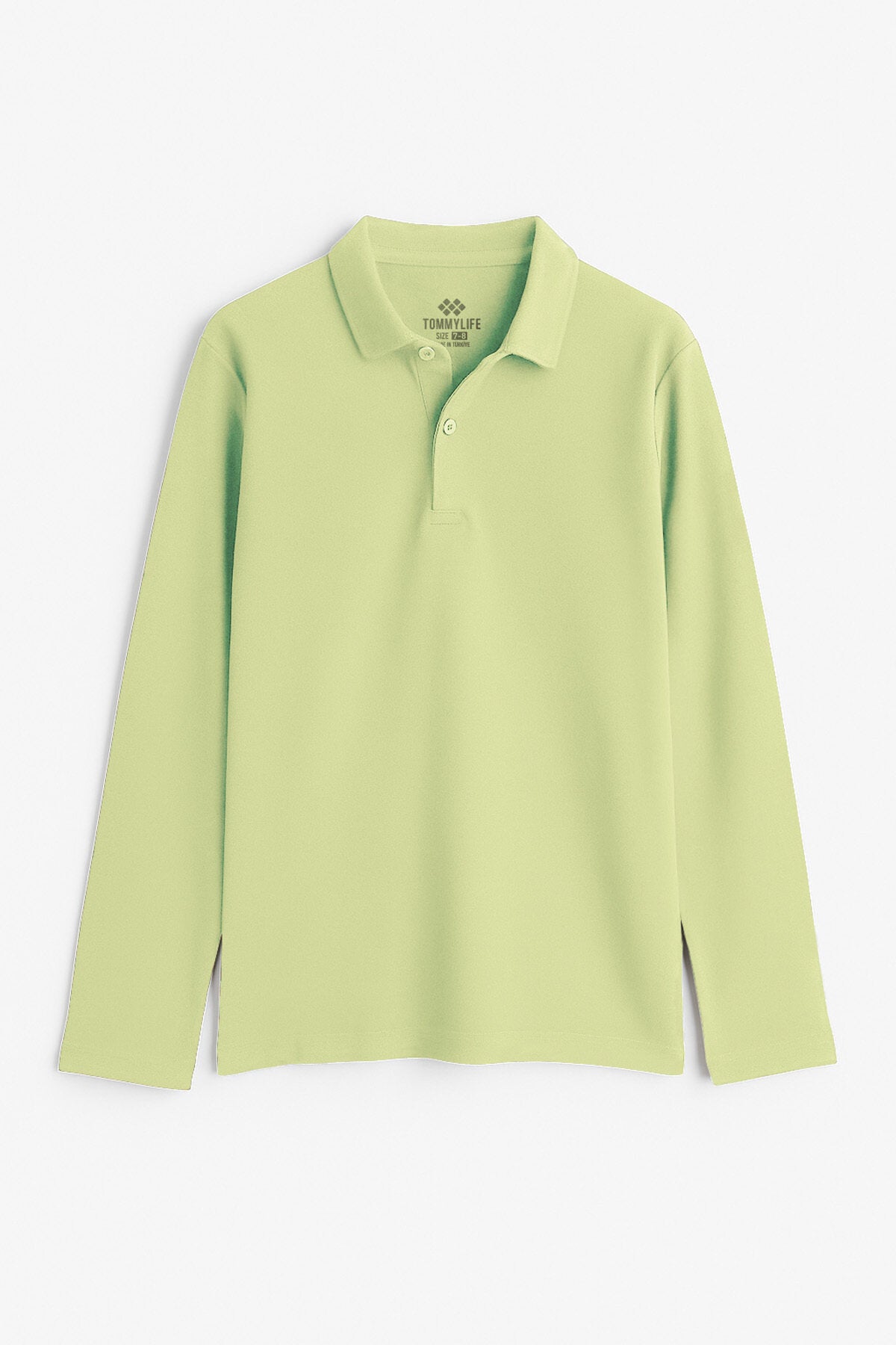 Açık Yeşil Polo Yaka Basic Uzun Kollu Unisex Çocuk T-Shirt - 11170