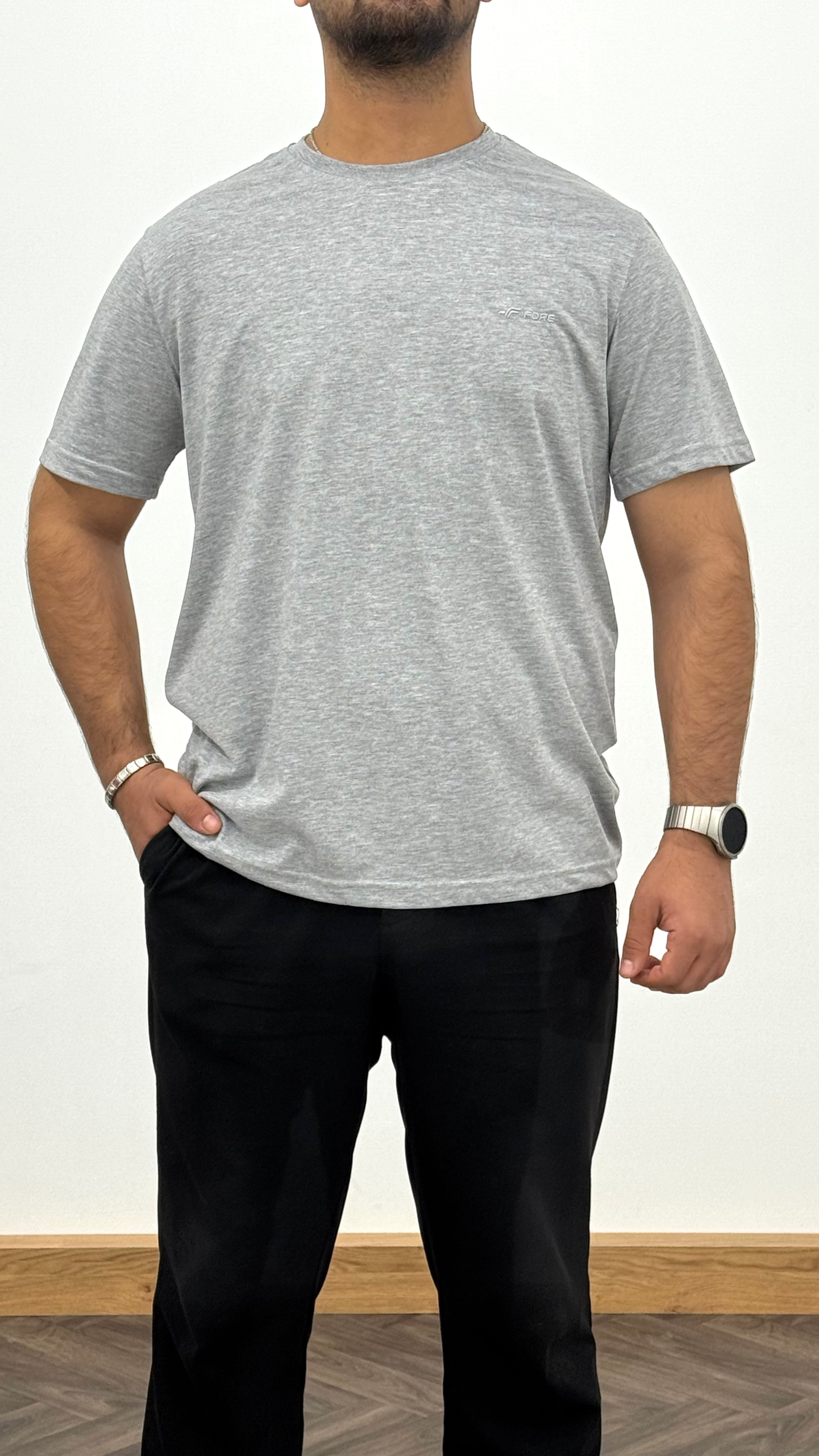 BİSİKLET YAKA NAKIŞ BASKILI TSHİRT