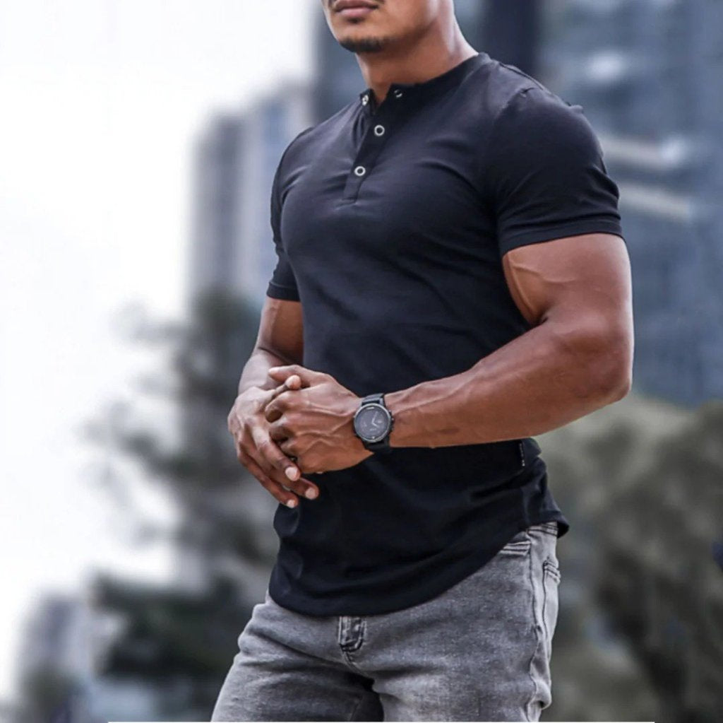 Men's Short Sleeve Mandarin Collar Front Buttoned Viscose Blouse