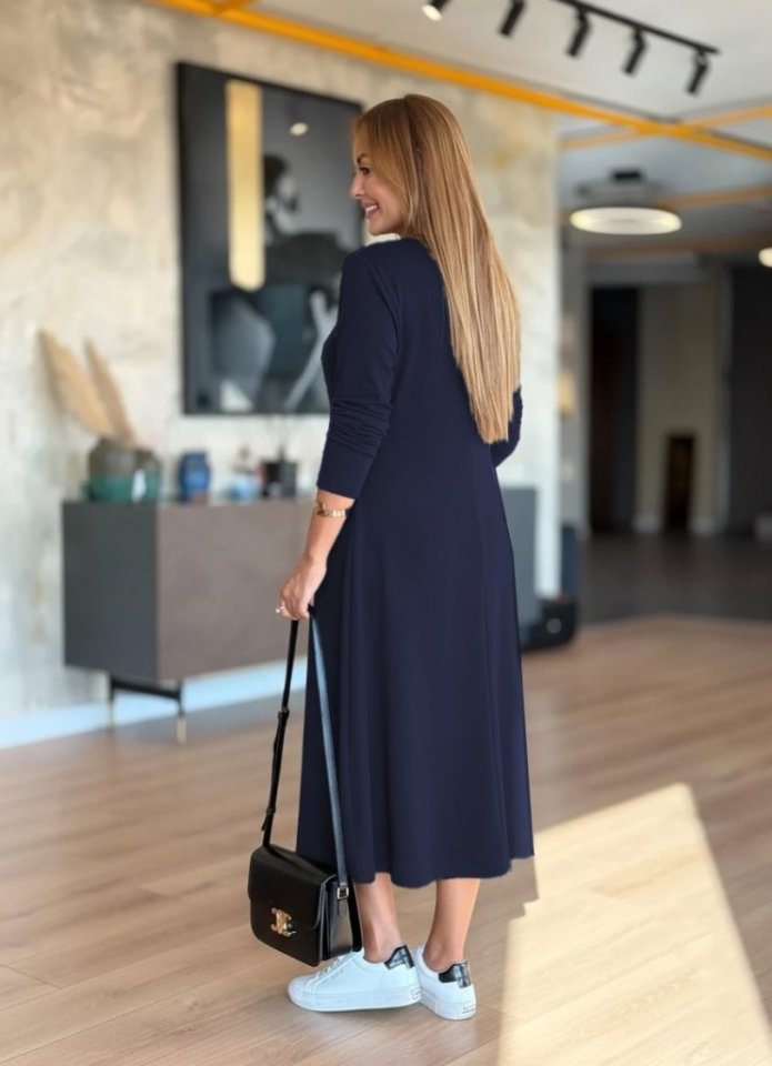 Women's Long Sleeve V Neck Midi Pistachio Green Modal Dress