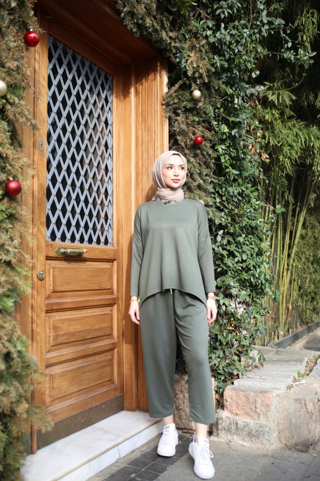Women's Double Thread Viscose Cotton Fabric Emblem Detailed Two-Piece Set