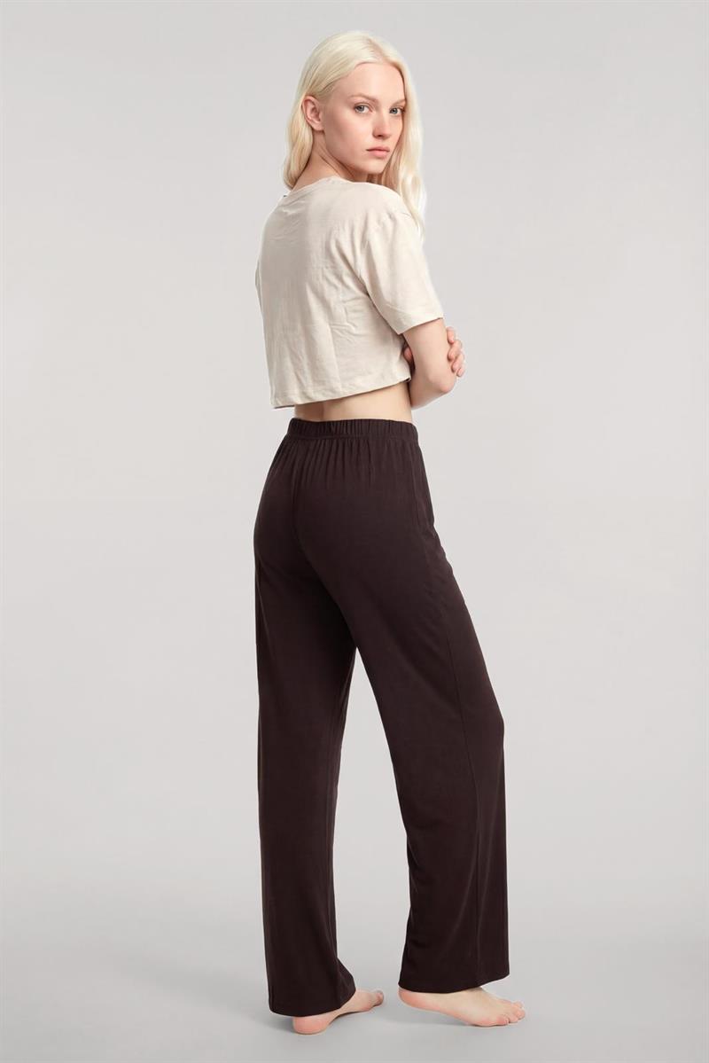 Akbeniz Baskılı Crop T-Shirt Pantolon Takım Kum Kahve