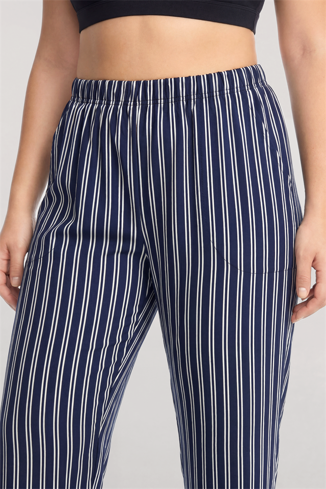 Akbeniz Büyük Beden Lacivert Çizgili Yelekli Yazlık Pijama Takımı