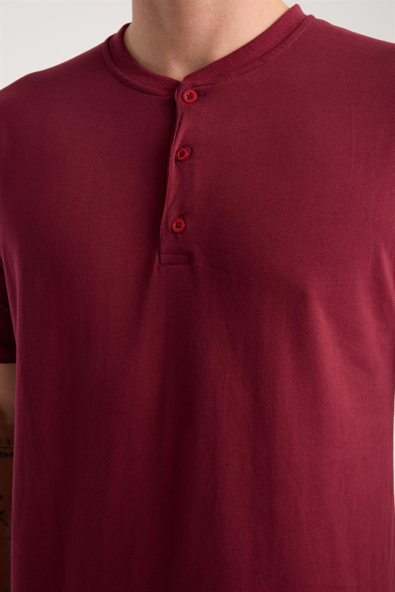 Akbeniz Erkek Bordo Düğmeli Yaka Kısa Kol Pijama Takımı