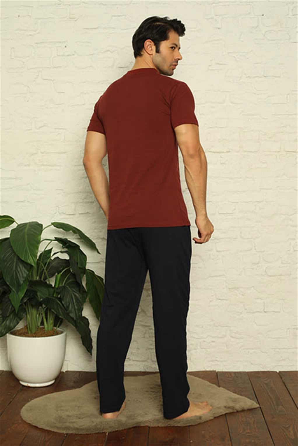 Akbeniz Erkek Bordo V Yaka 3'lü Pijama Takım 6822