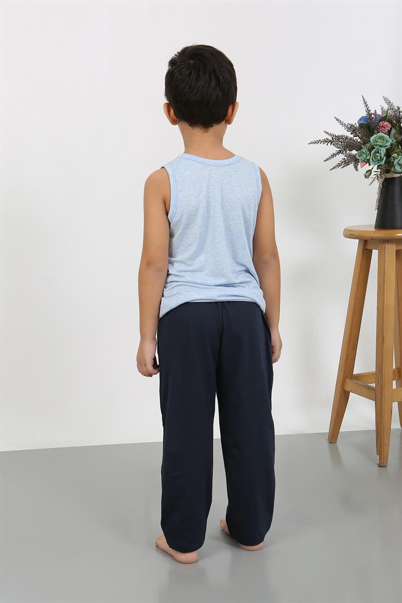 Akbeniz Erkek Çocuk Sıfır Kol Penye Pijama Takım Mavi 20439