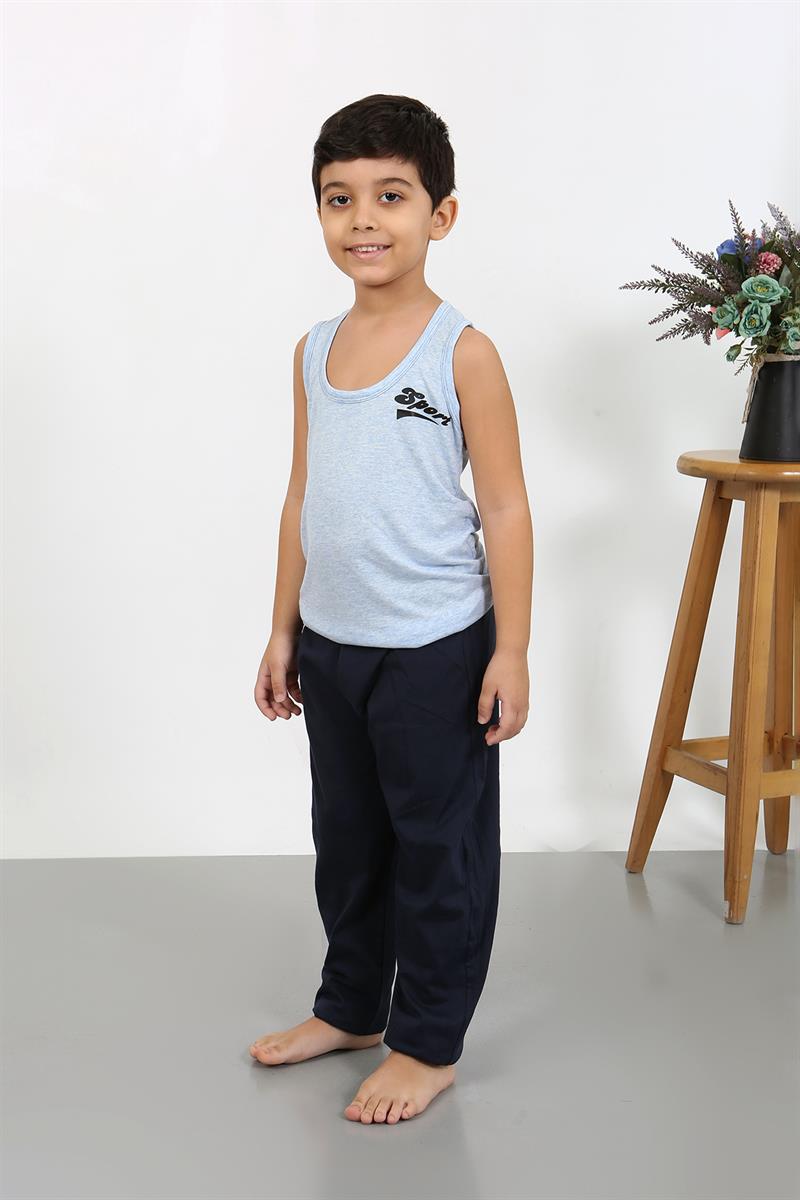 Akbeniz Erkek Çocuk Sıfır Kol Penye Pijama Takım Mavi 20439