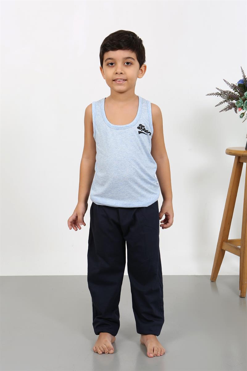 Akbeniz Erkek Çocuk Sıfır Kol Penye Pijama Takım Mavi 20439