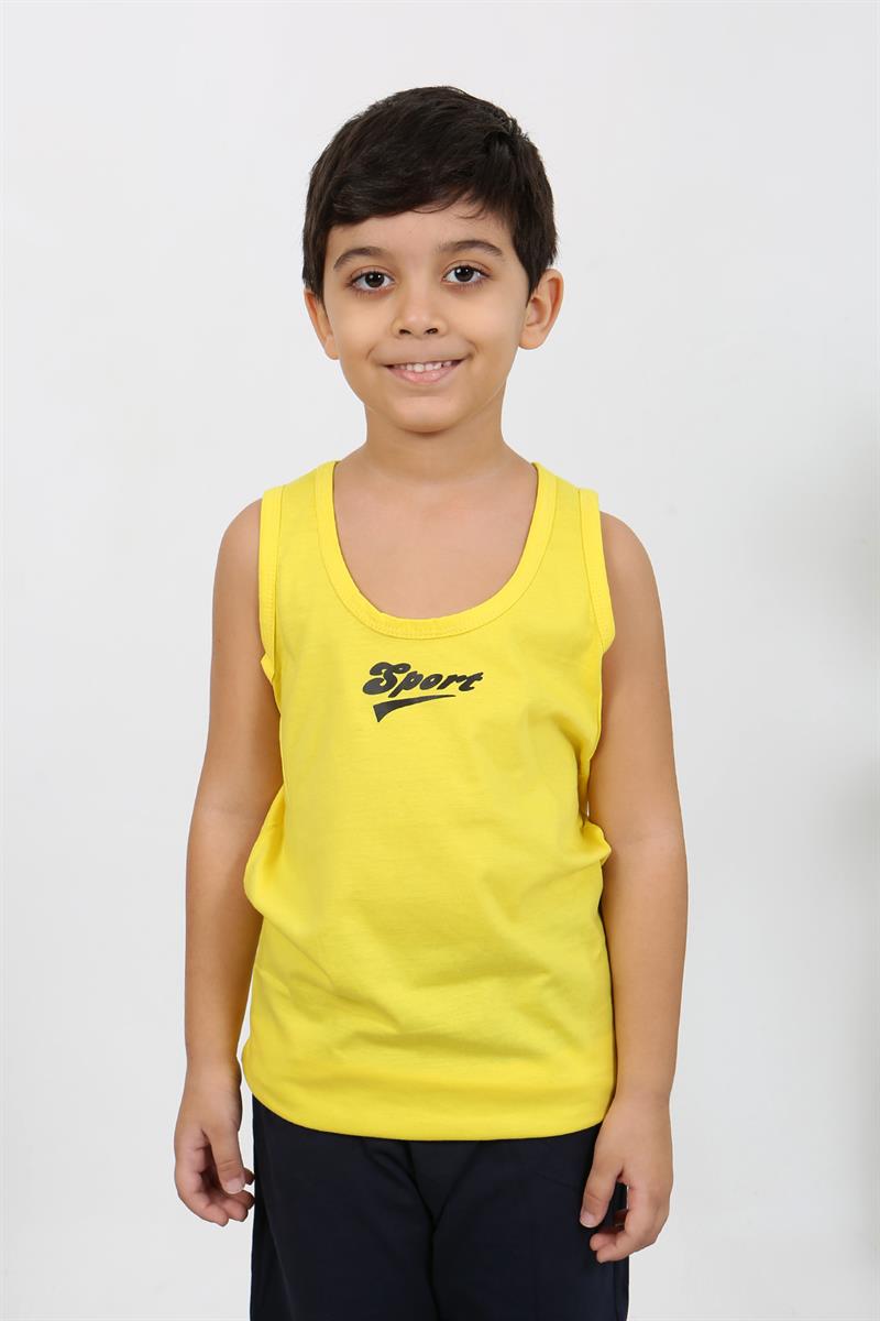 Akbeniz Erkek Çocuk Sıfır Kol Penye Pijama Takım Sarı 20439