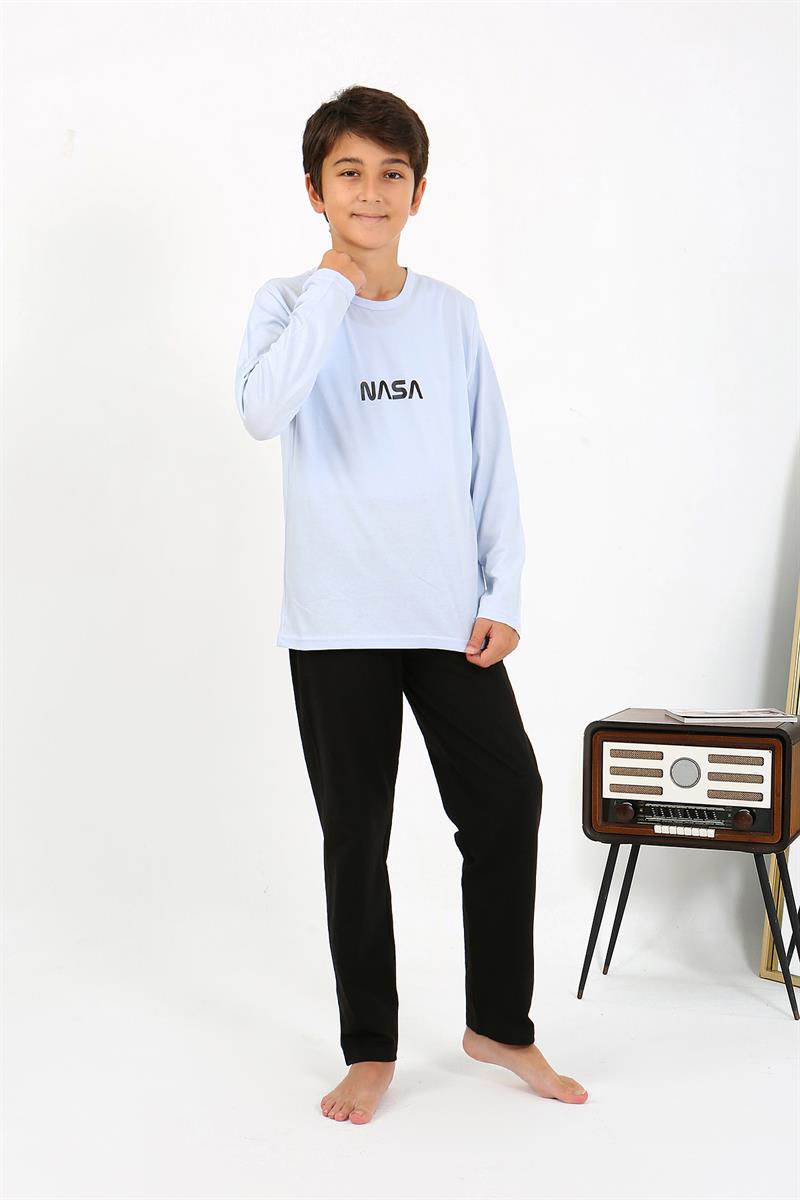 Akbeniz Erkek Çocuk Uzun Kol Penye Pijama Takım 20437 BuzMavisi