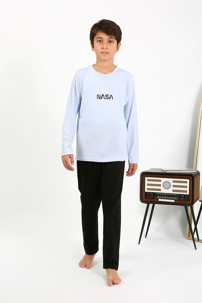 Akbeniz Erkek Çocuk Uzun Kol Penye Pijama Takım 20437 BuzMavisi