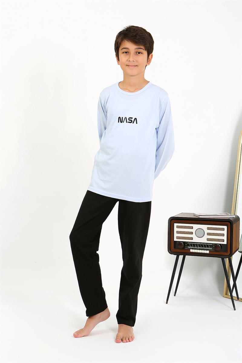 Akbeniz Erkek Çocuk Uzun Kol Penye Pijama Takım 20437 BuzMavisi