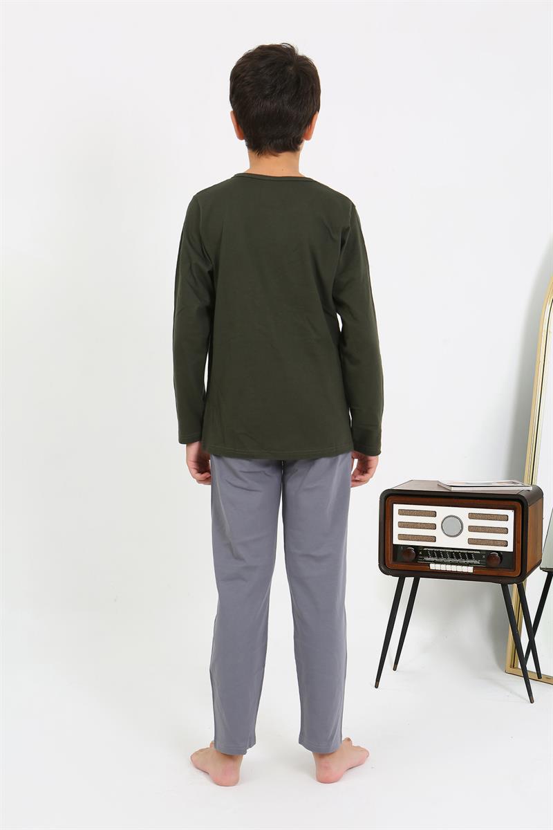 Akbeniz Erkek Çocuk Uzun Kol Penye Pijama Takım 20437 Haki
