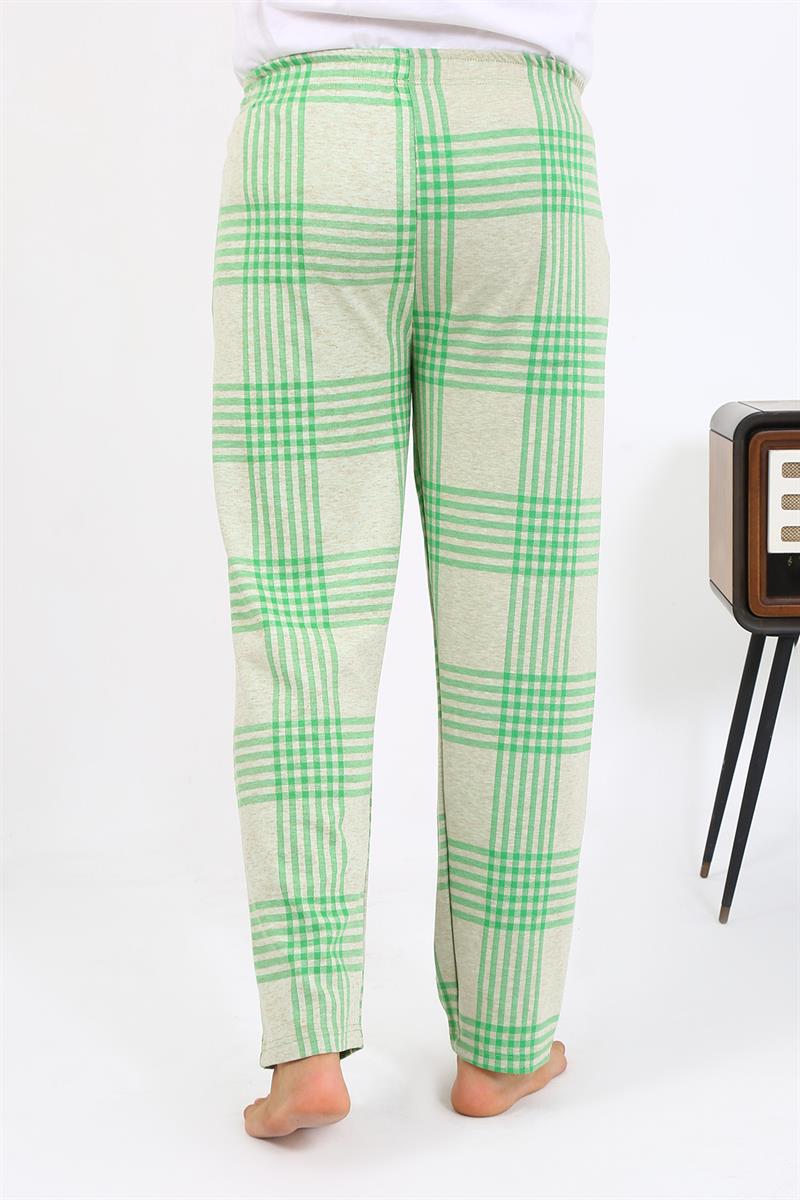 Akbeniz Erkek Ekoseli Desen Penye Tek Alt Pijama 27540 Yeşil