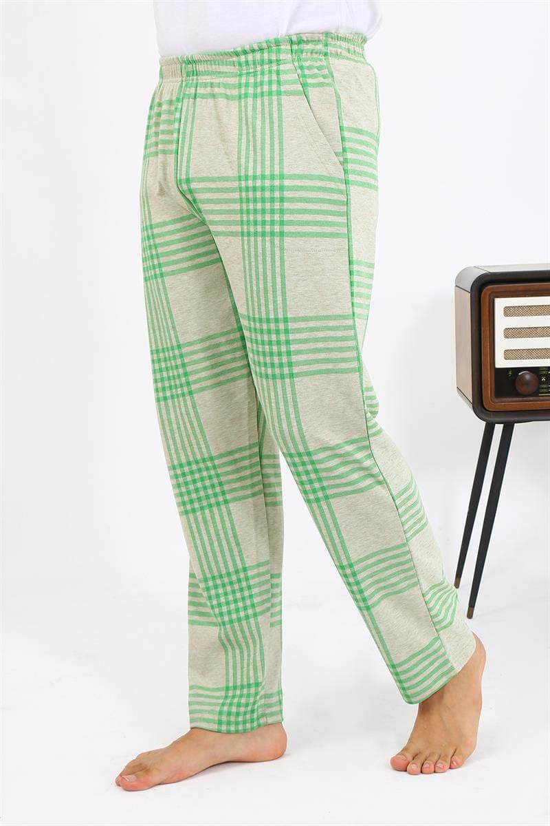 Akbeniz Erkek Ekoseli Desen Penye Tek Alt Pijama 27540 Yeşil