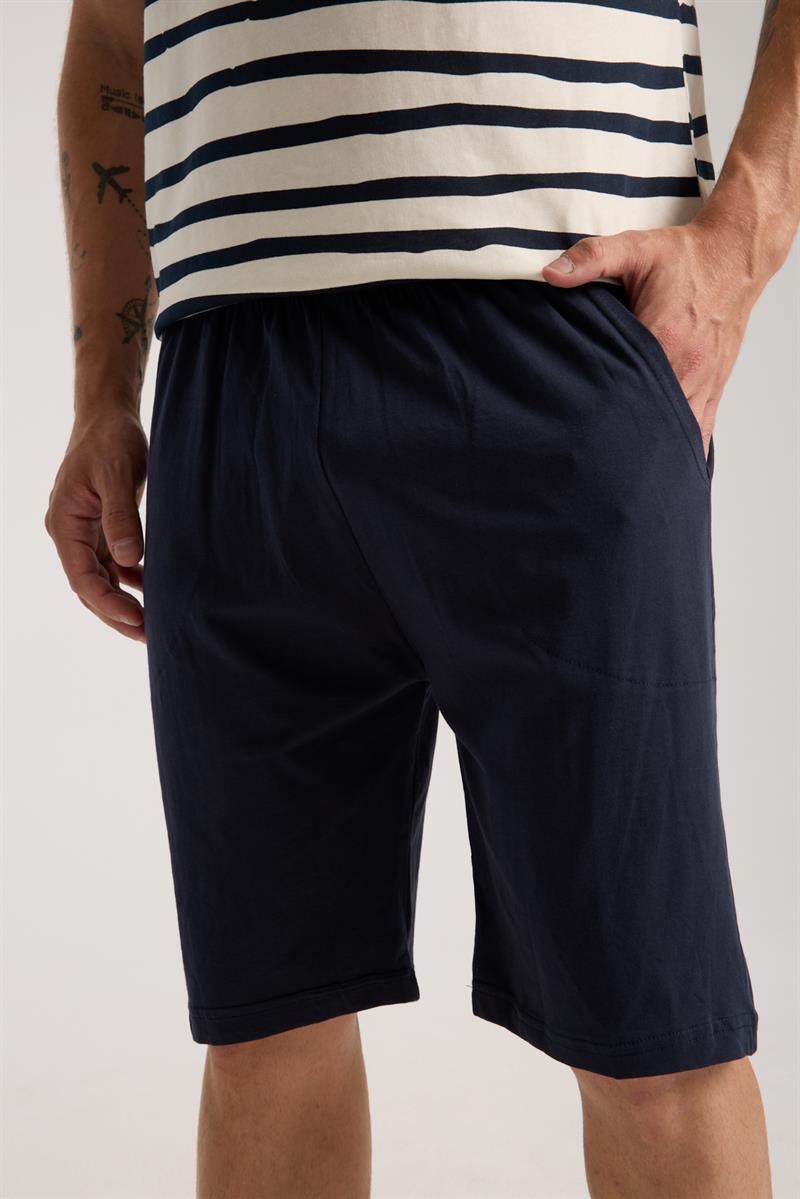 Akbeniz Erkek Krem Sıfır Yaka Kısa Kol Şortlu Pijama Takımı