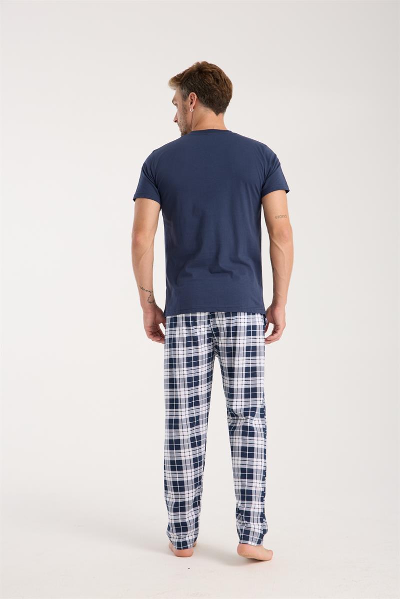 Akbeniz Erkek Lacivert Düğmeli Yaka Kısa Kol Pijama Takımı