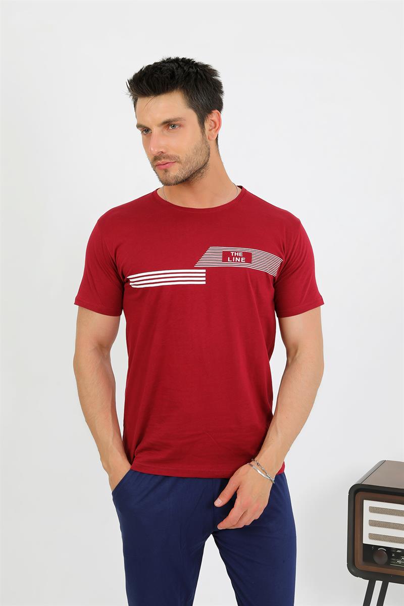 Akbeniz Erkek Pamuk Kısa Kol Pijama Takım Bordo 6875