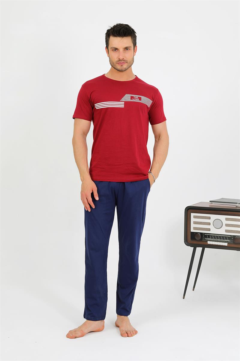 Akbeniz Erkek Pamuk Kısa Kol Pijama Takım Bordo 6875