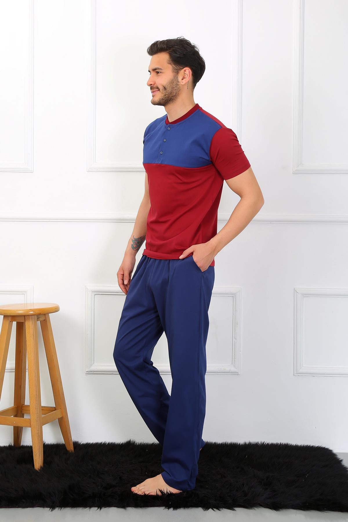 Akbeniz Erkek Penye 3'lü Parlamentmavi Parçalı Pijama Takımı 6823