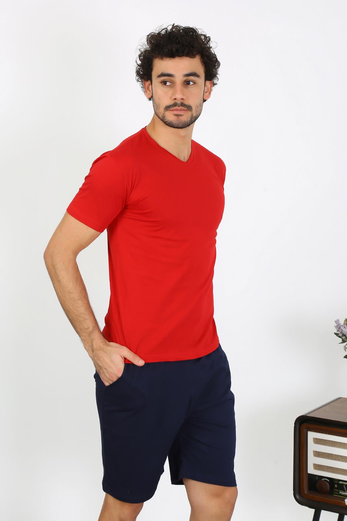Akbeniz Erkek Penye Kırmızı 3'lü Pijama Takımı 6848