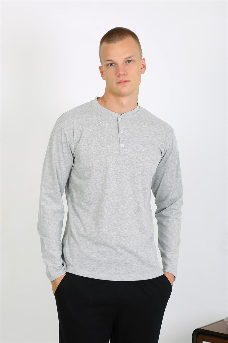 Akbeniz Erkek Penye Uzun Kol Pijama Takımı 6860 GRİ