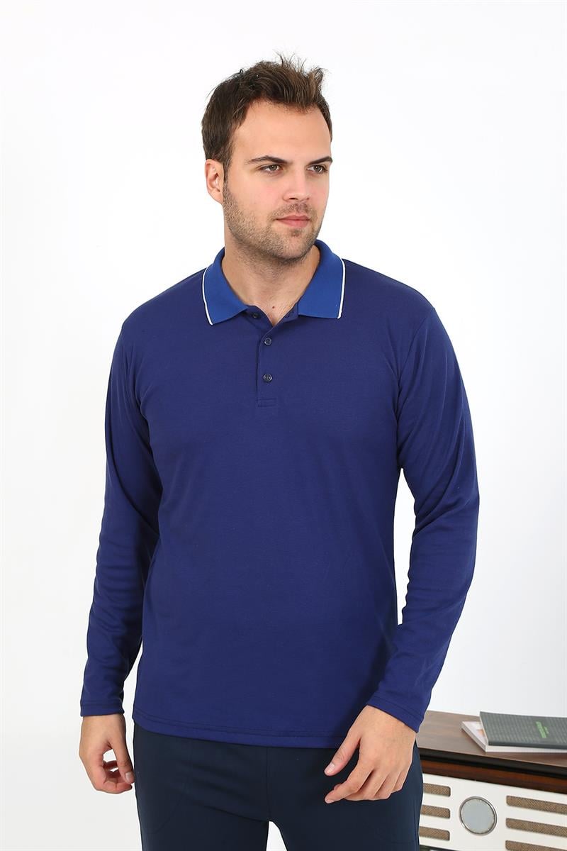 Akbeniz Erkek Polo Yaka Uzun Kol Penye Pijama Takımı Lacivert 6865