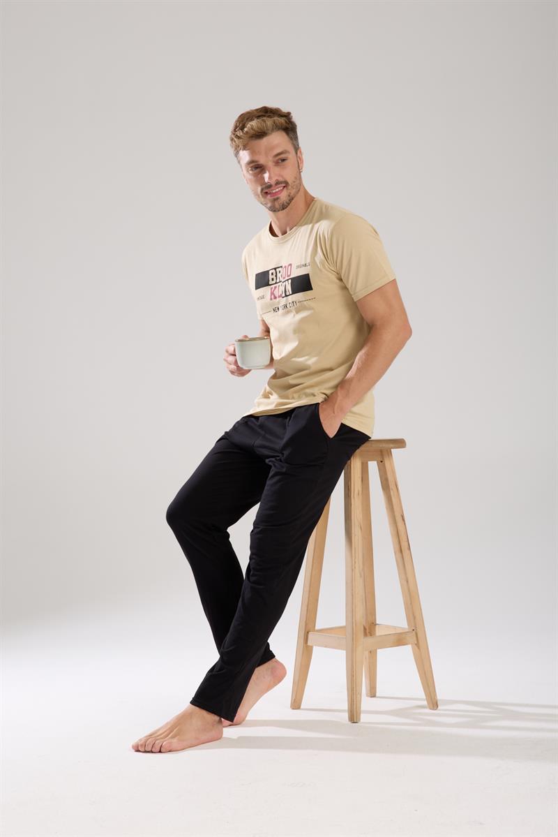 Akbeniz Erkek Ten Rengi Kısa Kol Pijama Takımı