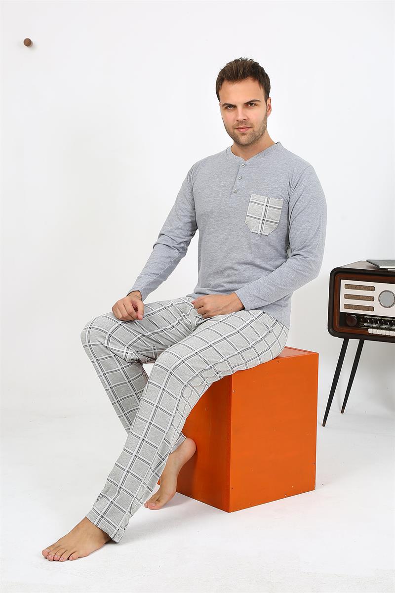Akbeniz Erkek Uzun Kol Penye Gri Pijama Takımı 6861