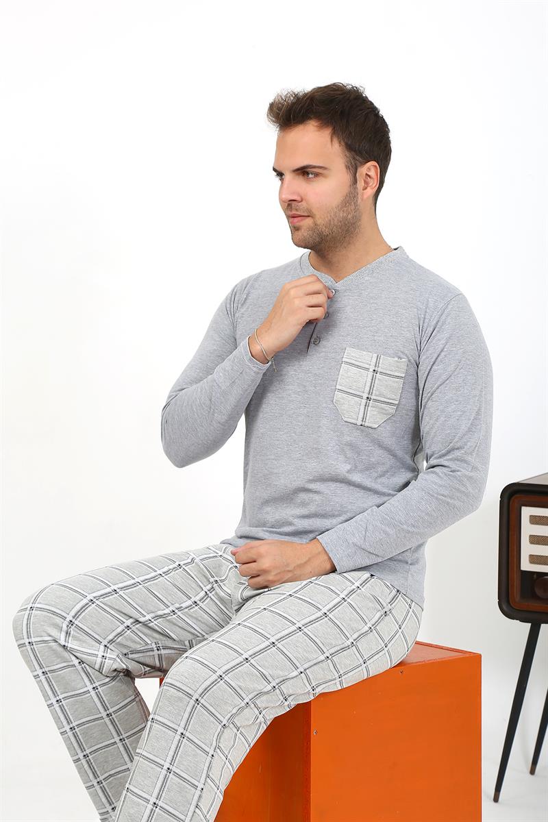 Akbeniz Erkek Uzun Kol Penye Gri Pijama Takımı 6861