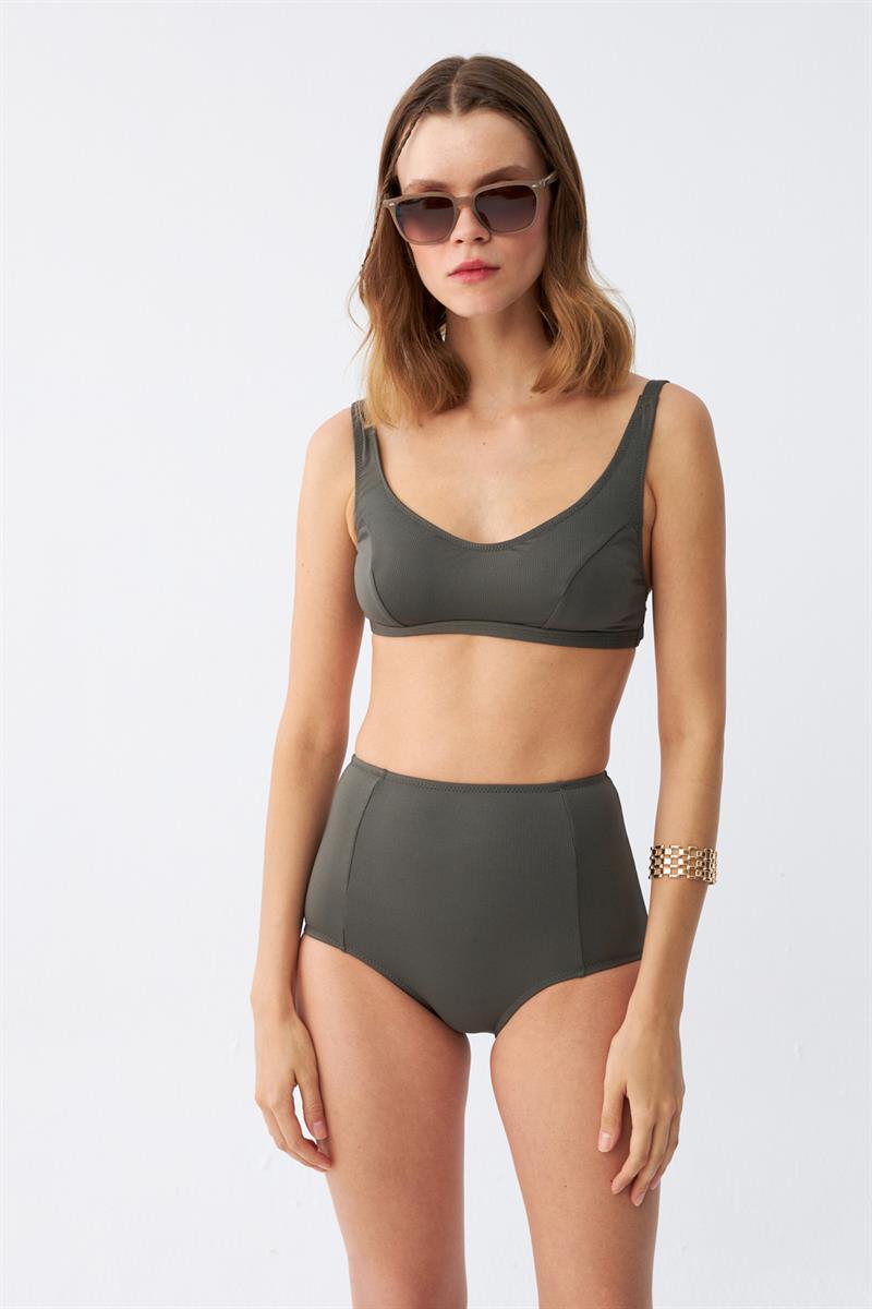 Akbeniz Kadın Basic Haki Pedli Yüksek Bel Bikini Takımı