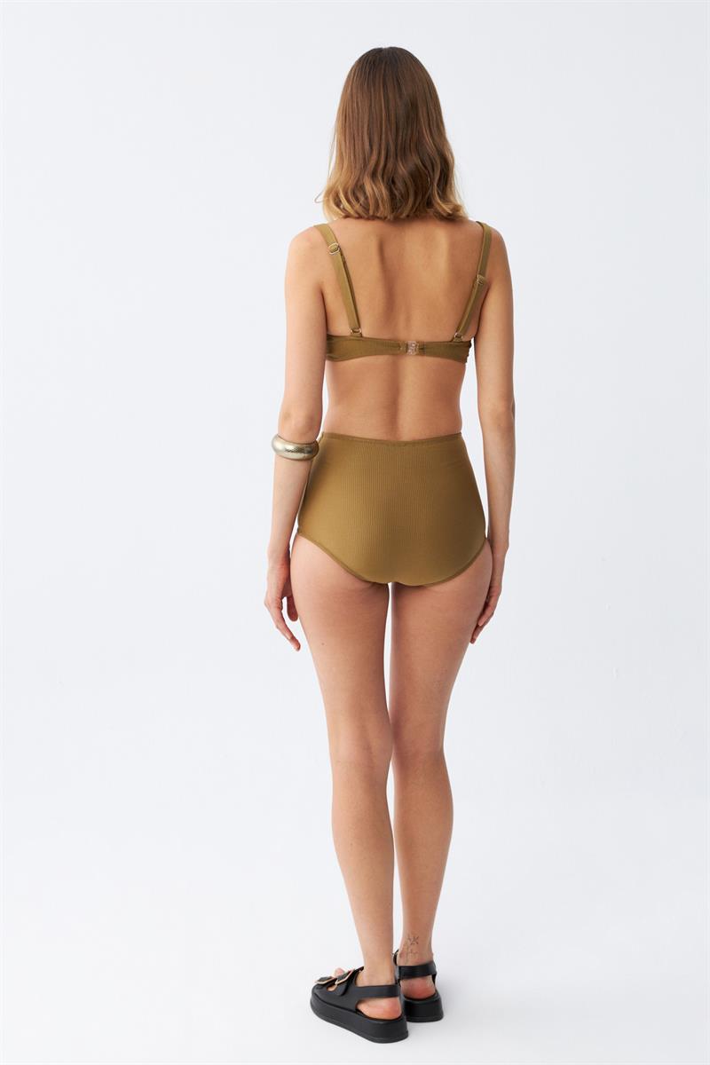 Akbeniz Kadın Basic Hardal Pedli Yüksek Bel Bikini Takımı