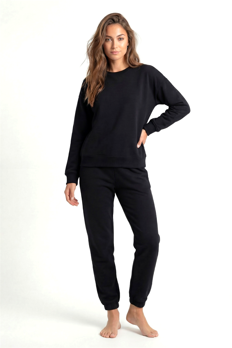 Akbeniz Kadın Basic Sweatshirt Eşofman Takımı – Siyah