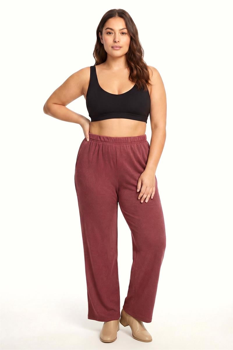 Akbeniz Kadın Bordo Dokulu Büyük Beden Cepli Pijama Altı