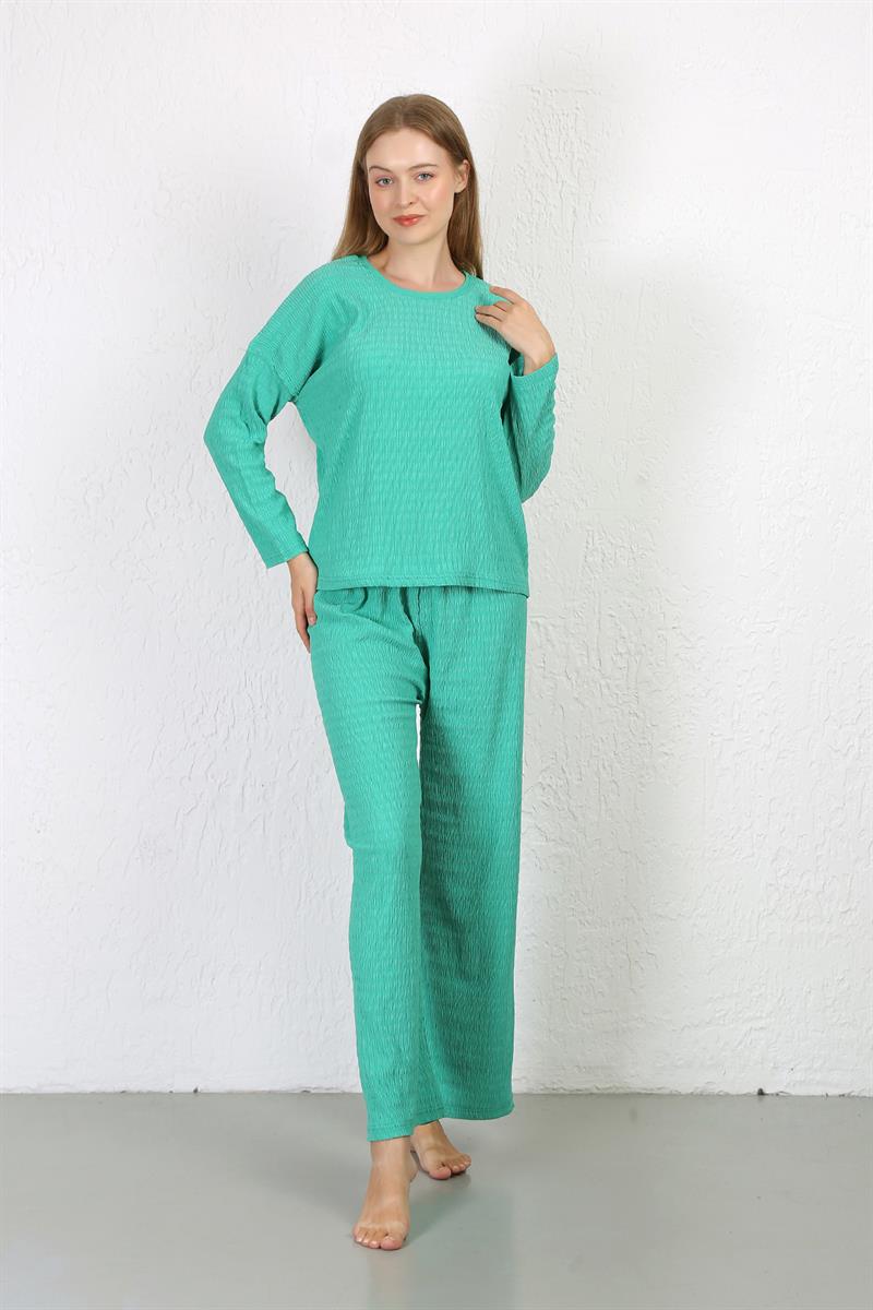 Akbeniz Kadın Bürümcük Kumaş Pijama Takım Yeşil 4233