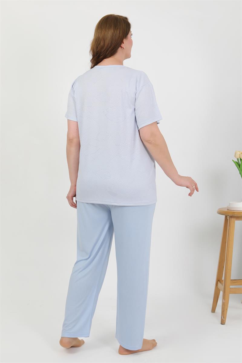 Akbeniz Kadın Büyük Beden Kısa Kol Penye Pijama Takımı Mavi 202510