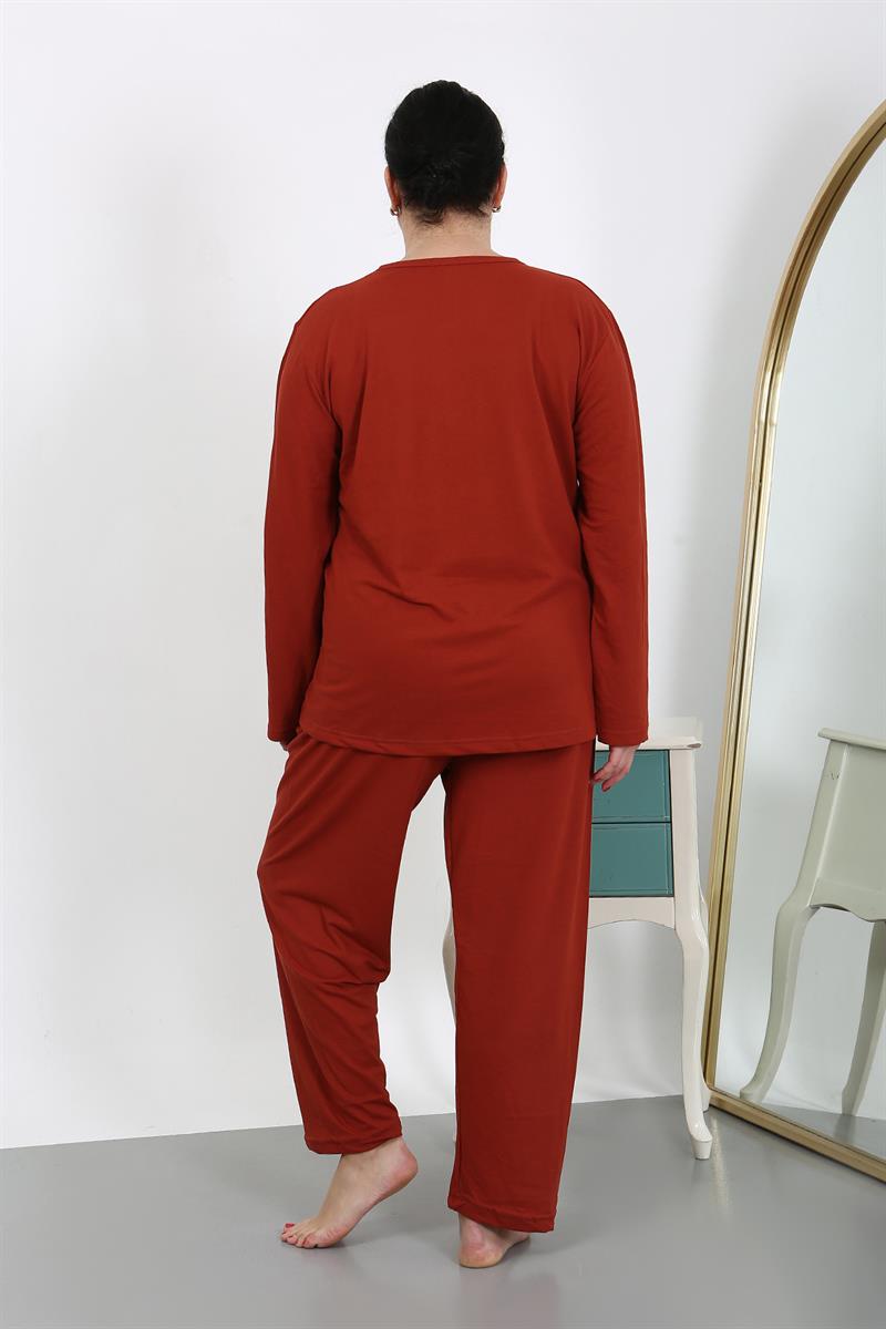 Akbeniz Kadın Büyük Beden Uzun Kol Penye Pijama Takımı Kiremit 202501