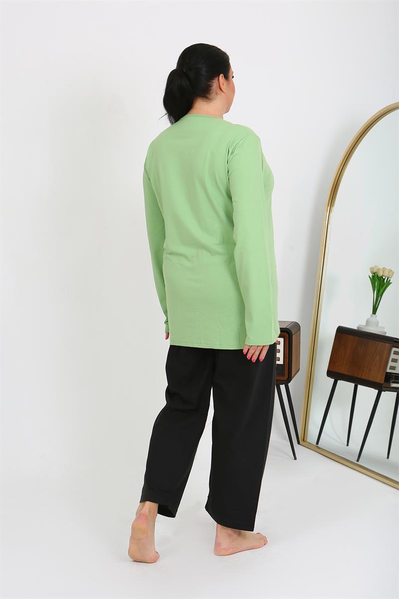 Akbeniz Kadın Büyük Beden Uzun Kol Penye Pijama Takımı Fıstık Yeşili 202408