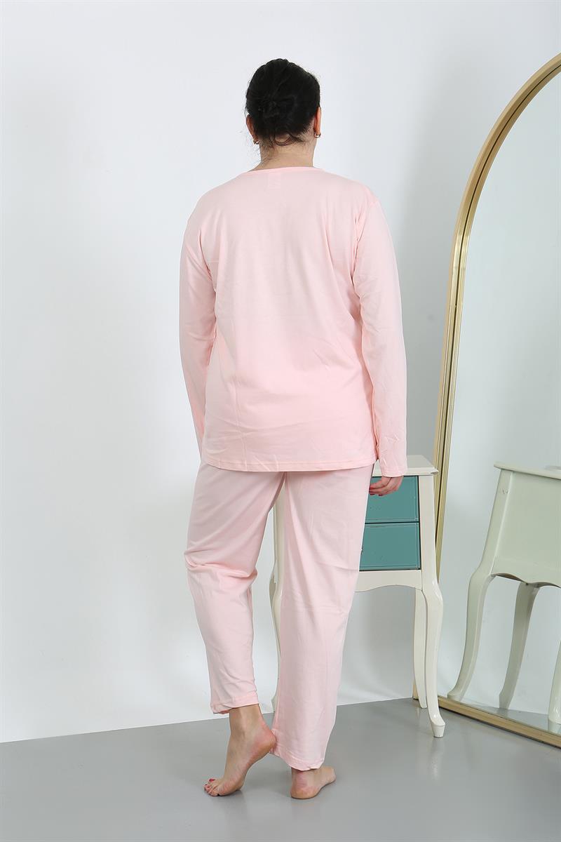 Akbeniz Kadın Büyük Beden Uzun Kol Penye Pijama Takımı Pembe 202501