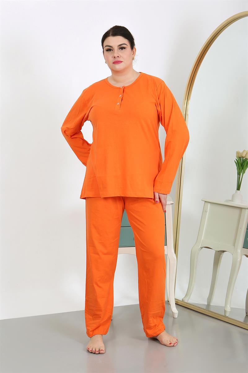 Akbeniz Kadın Büyük Beden Uzun Kol Penye Pijama Takımı Turuncu 202501