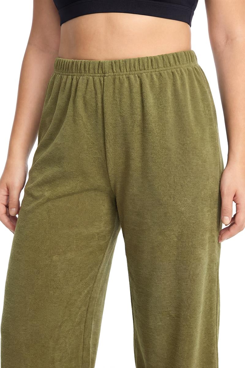 Akbeniz Kadın Haki Dokulu Büyük Beden Cepli Pijama Altı