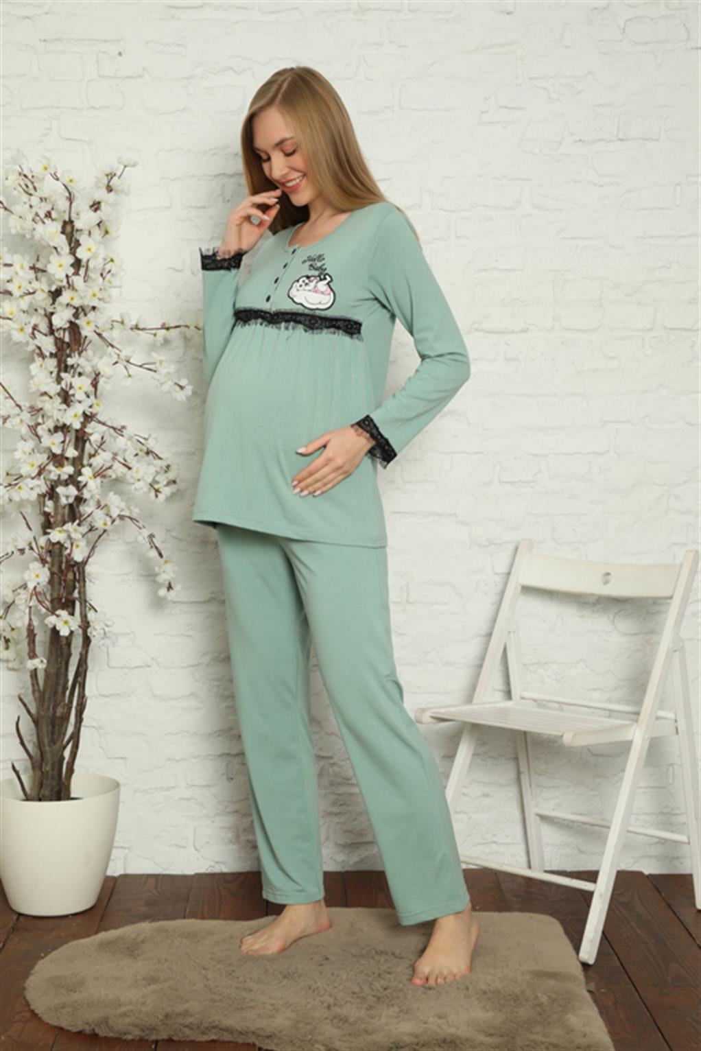Akbeniz Kadın Hamile Lohusa Su Yeşili Pijama Takımı 45201