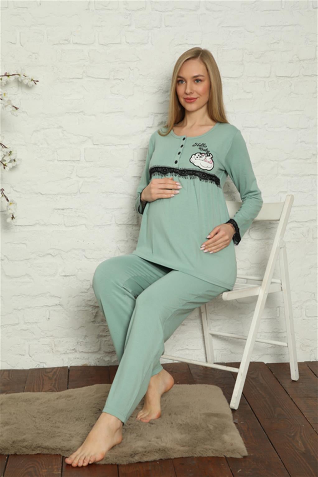 Akbeniz Kadın Hamile Lohusa Su Yeşili Pijama Takımı 45201