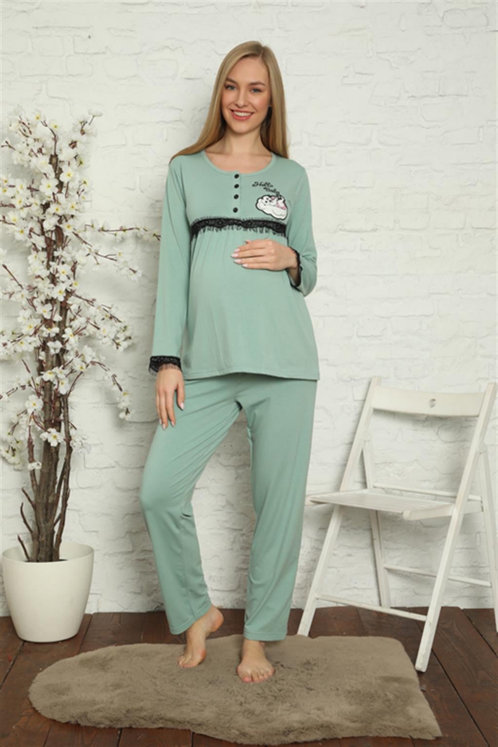 Akbeniz Kadın Hamile Lohusa Su Yeşili Pijama Takımı 45201