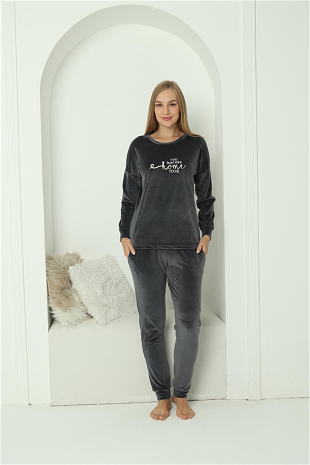 Akbeniz Kadın Kadife Füme Pijama Takım 20624